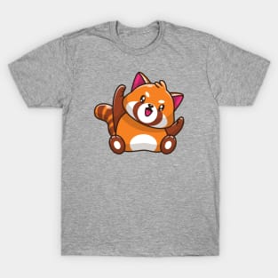 Cute Happy Red Panda Sitting Cartoon T-Shirt